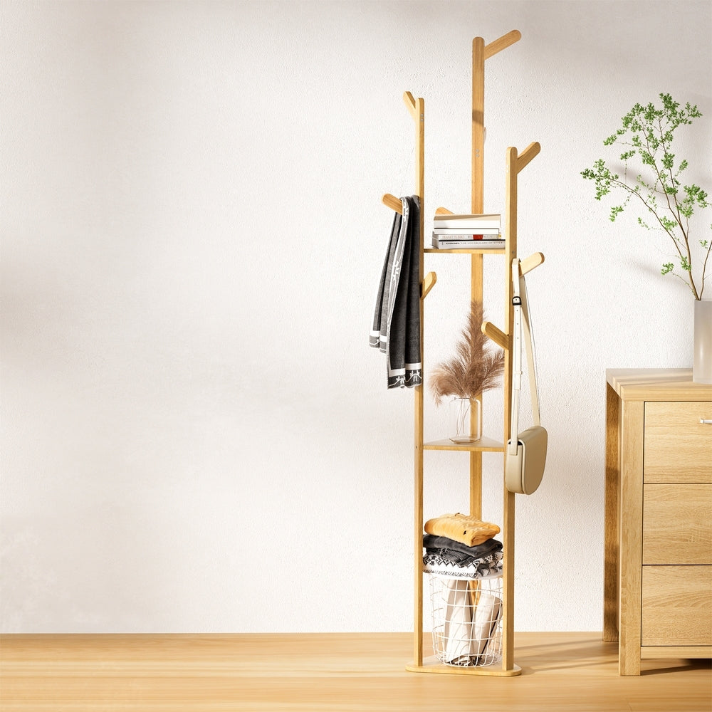 Marlook Clothes Rack Coat Stand 9 Hooks Tree Shelf Bamboo
