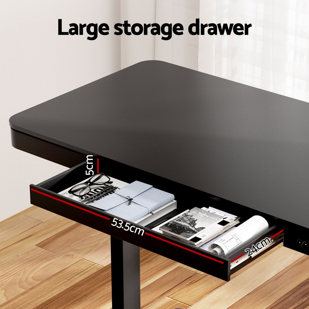 Marlook Standing Desk Motorised Electric Dual Motor Drawer 120CM Black