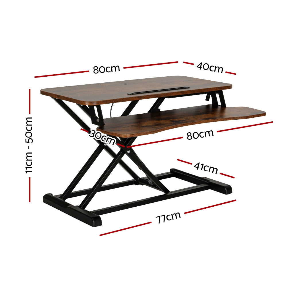 Marlook Standing Desk Riser Height Adjustable Rustic Brown 80CM