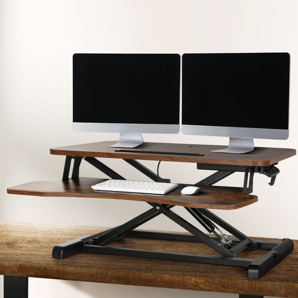 Marlook Standing Desk Riser Height Adjustable Rustic Brown 80CM
