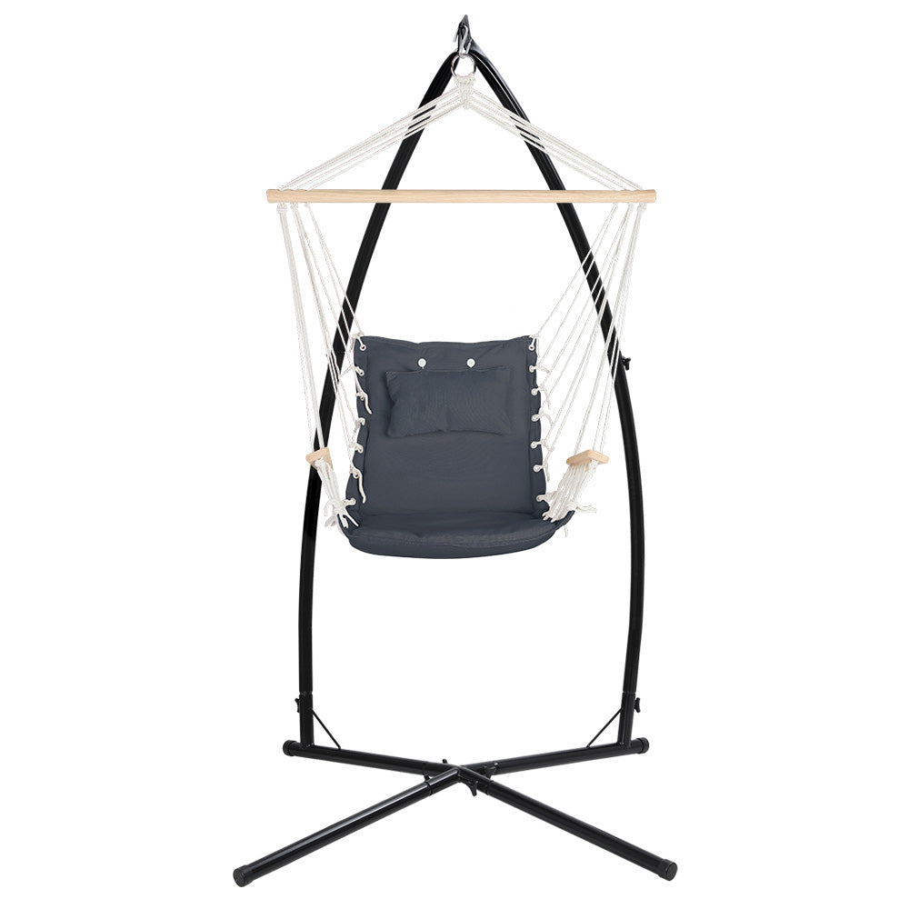 Marlook Hammock Chair with Steel Stand Armrest Outdoor Hanging Grey