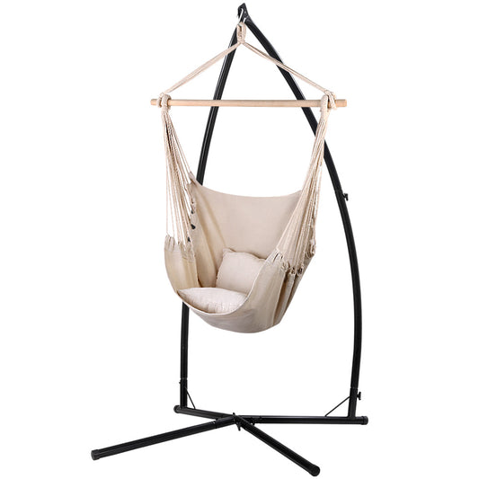 Marlook Hammock Chair Outdoor Camping Hanging with Steel Stand Cream