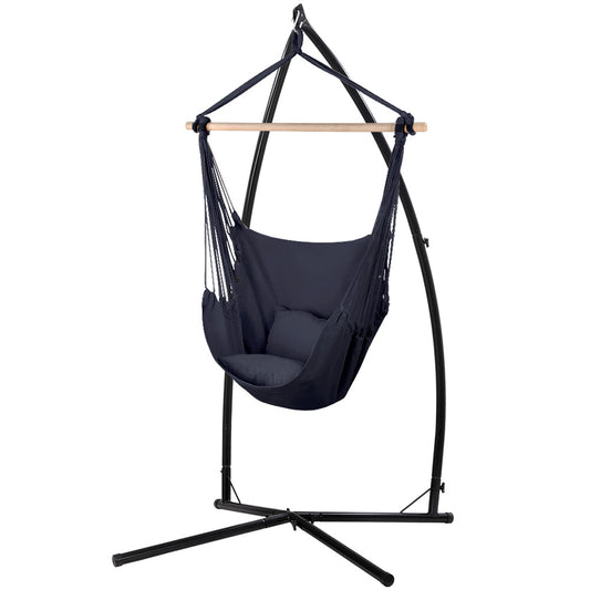 Marlook Hammock Chair Outdoor Camping Hanging with Steel Stand Grey