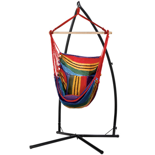 Marlook Hammock Chair Outdoor Camping Hanging with Steel Stand Rainbow