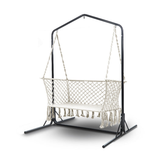 Marlook Hammock Chair with Stand Macrame Outdoor Garden 2 Seater Cream