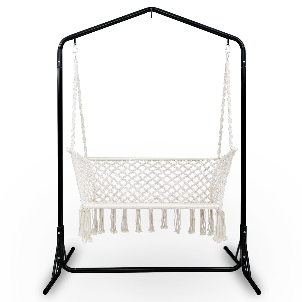 Marlook Hammock Chair with Stand Macrame Outdoor Garden 2 Seater Cream