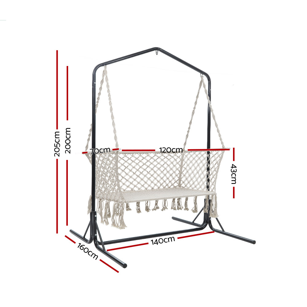 Marlook Hammock Chair with Stand Macrame Outdoor Garden 2 Seater Cream