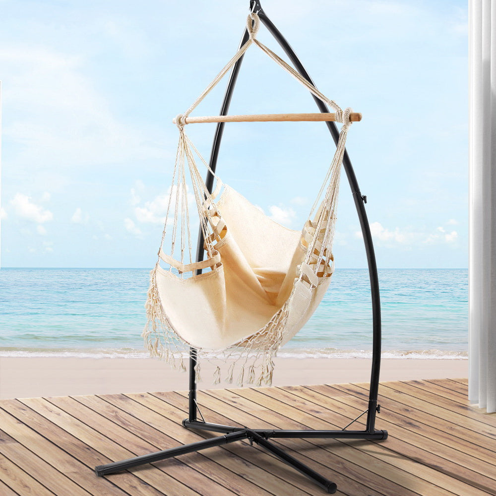 Marlook Hammock Chair with Steel Stand Hanging Outdoor Tassel Cream