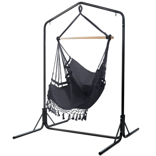 Marlook Outdoor Hammock Chair with Stand Tassel Hanging Rope Hammocks Grey