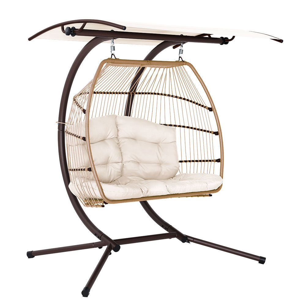 Marlook Outdoor Egg Swing Chair Wicker Furniture Pod Stand Canopy 2 Seater Latte