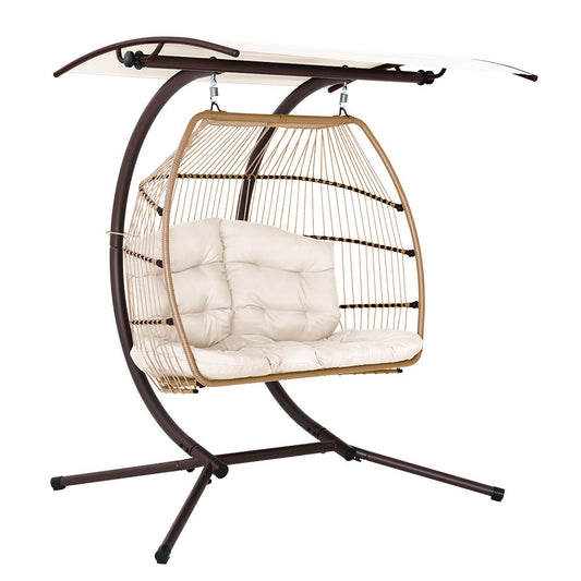 Marlook Outdoor Egg Swing Chair Wicker Furniture Pod Stand Canopy 2 Seater Latte