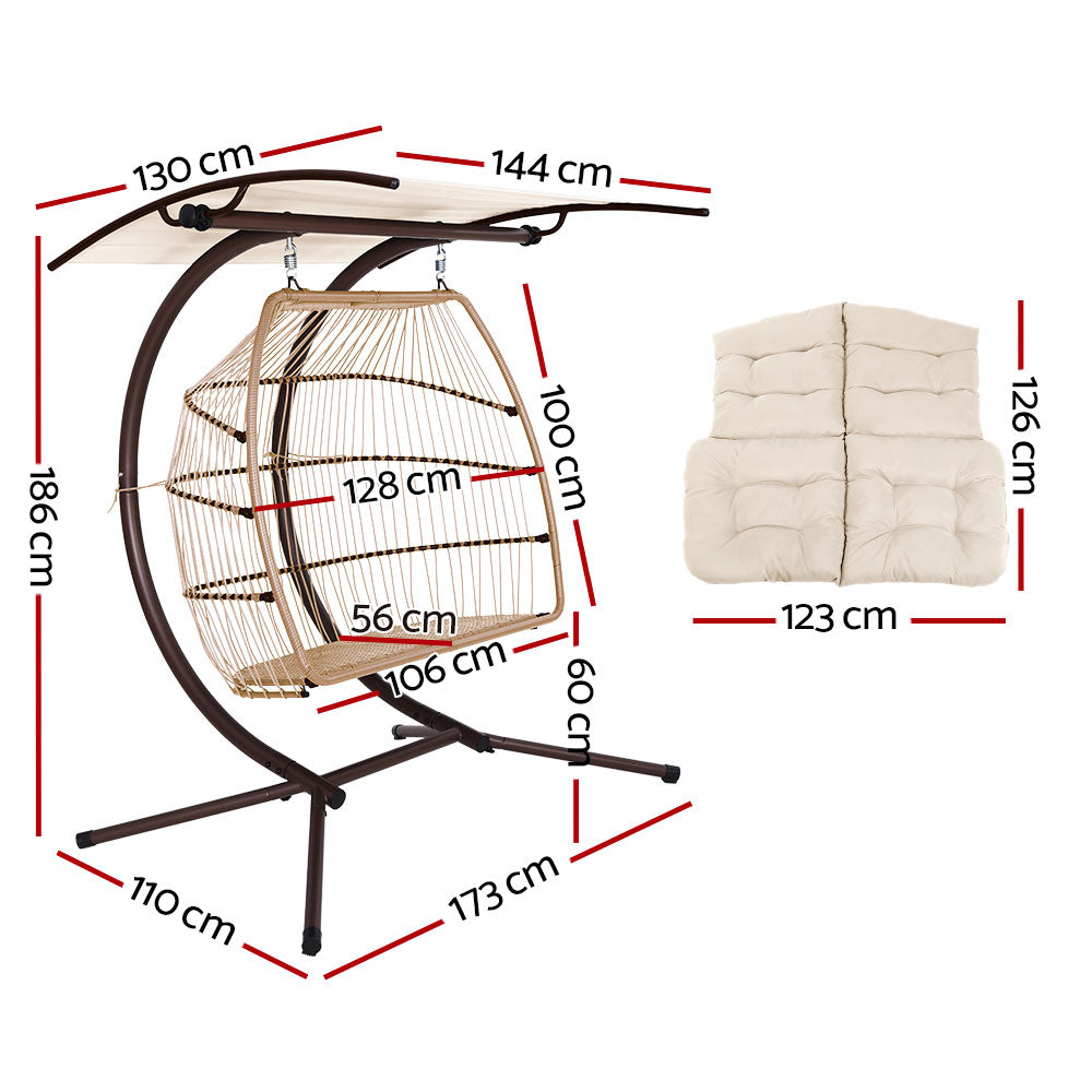 Marlook Outdoor Egg Swing Chair Wicker Furniture Pod Stand Canopy 2 Seater Latte