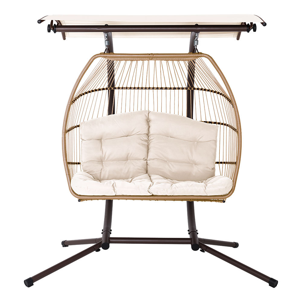 Marlook Outdoor Egg Swing Chair Wicker Furniture Pod Stand Canopy 2 Seater Latte