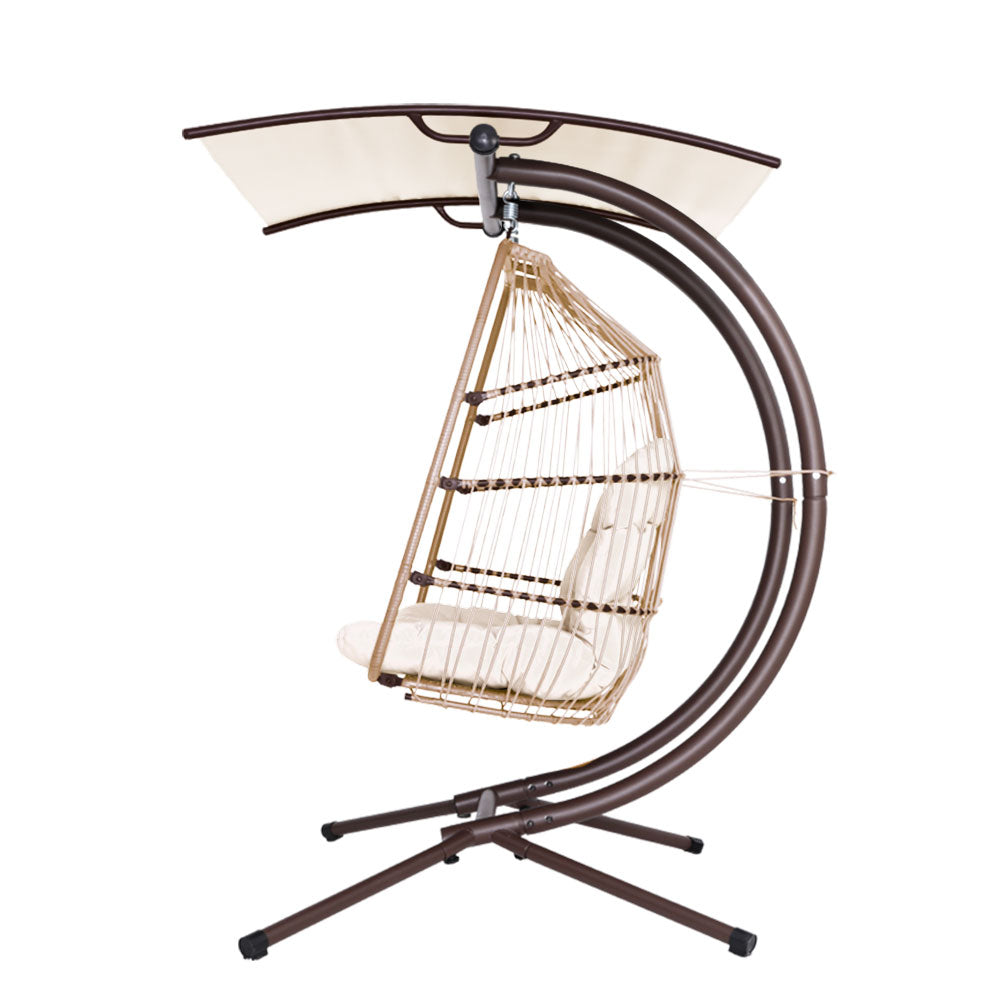 Marlook Outdoor Egg Swing Chair Wicker Furniture Pod Stand Canopy 2 Seater Latte