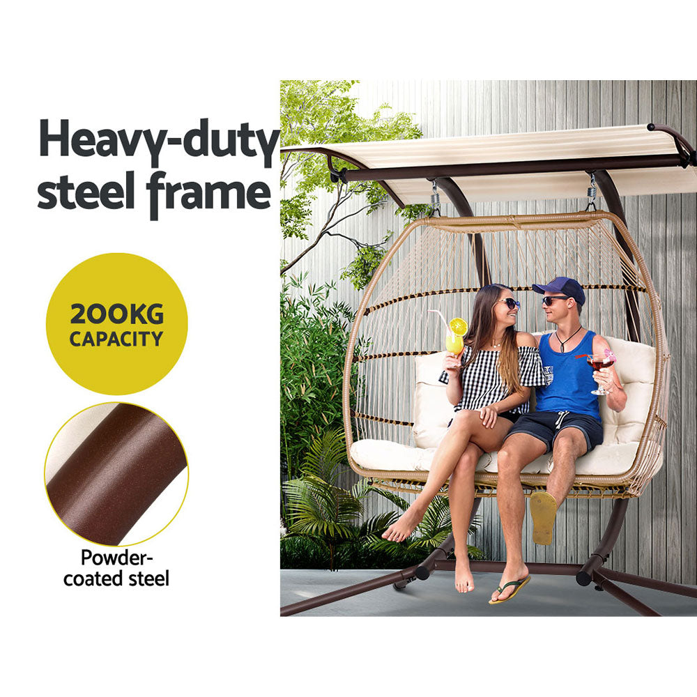 Marlook Outdoor Egg Swing Chair Wicker Furniture Pod Stand Canopy 2 Seater Latte