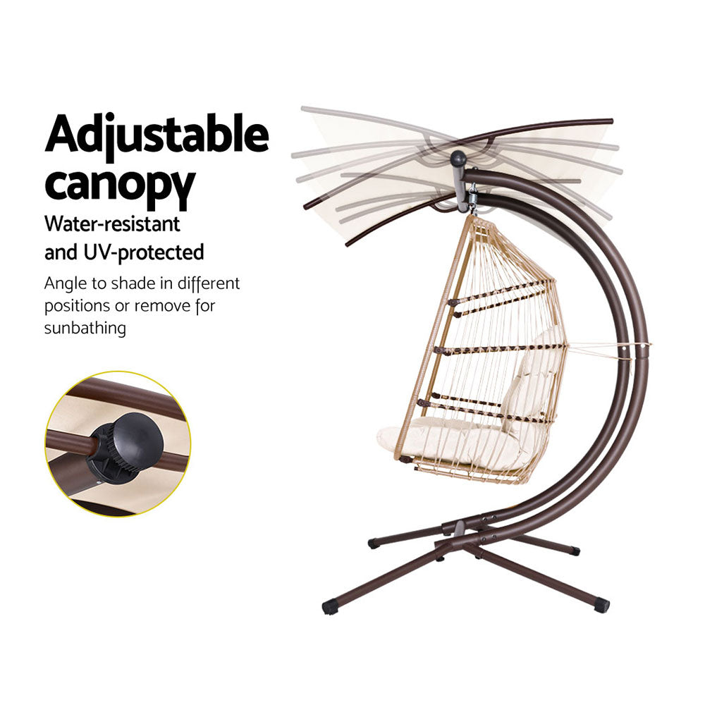 Marlook Outdoor Egg Swing Chair Wicker Furniture Pod Stand Canopy 2 Seater Latte