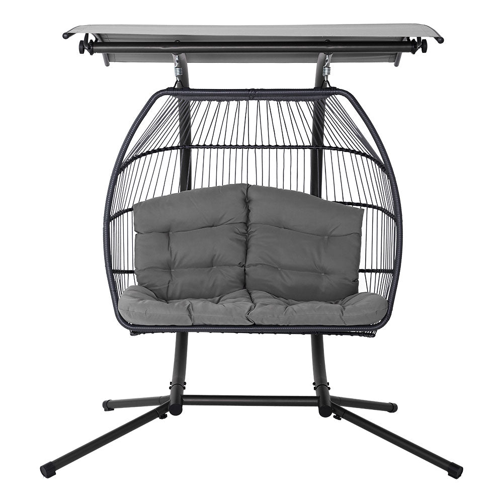 Marlook Outdoor Egg Swing Chair Wicker Furniture Pod Stand Canopy 2 Seater Grey