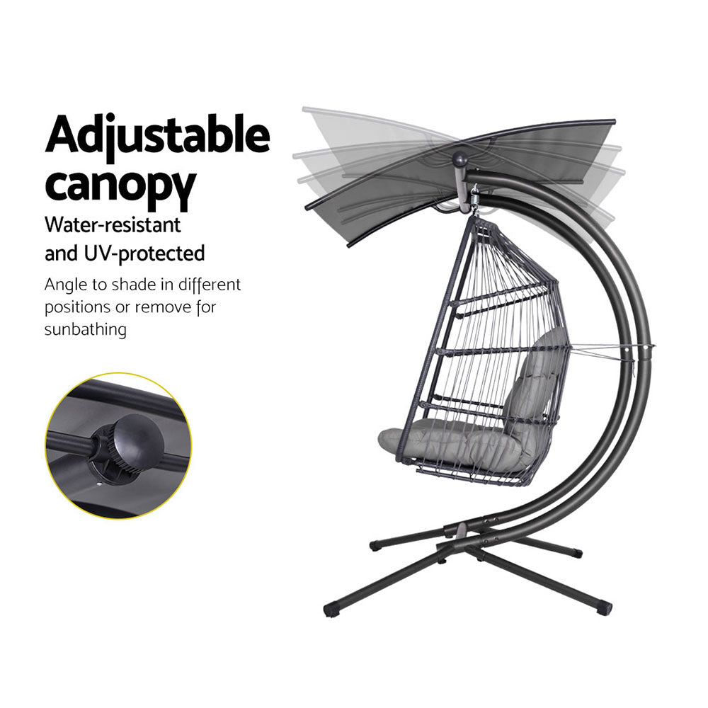 Marlook Outdoor Egg Swing Chair Wicker Furniture Pod Stand Canopy 2 Seater Grey