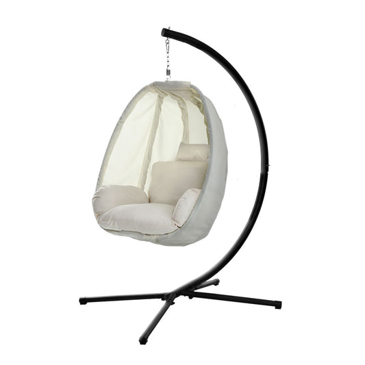 Marlook Outdoor Egg Swing Chair Patio Furniture Pod Stand Canopy Foldable Cream