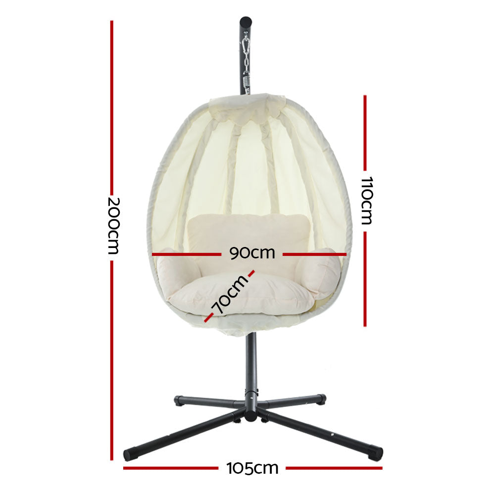 Marlook Outdoor Egg Swing Chair Patio Furniture Pod Stand Canopy Foldable Cream