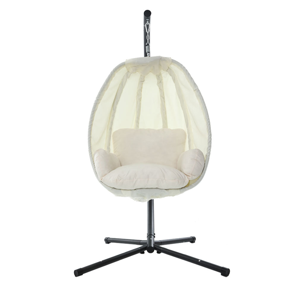 Marlook Outdoor Egg Swing Chair Patio Furniture Pod Stand Canopy Foldable Cream