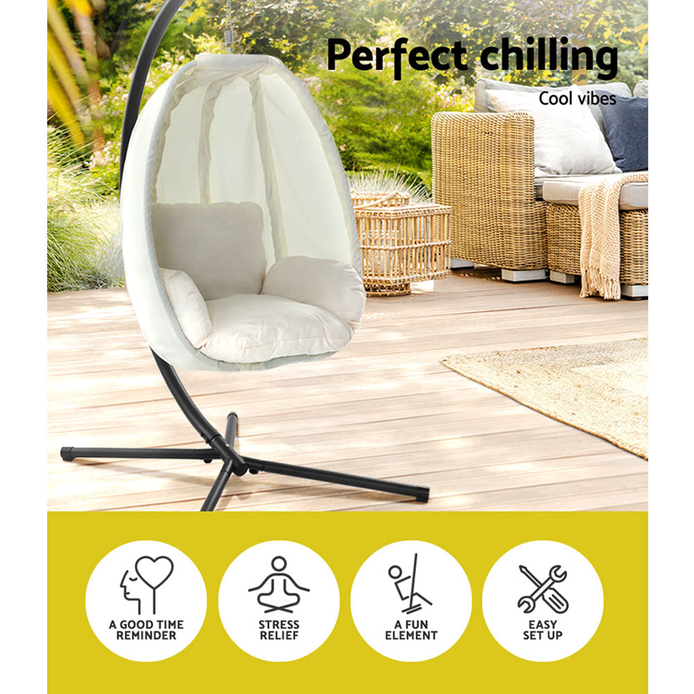 Marlook Outdoor Egg Swing Chair Patio Furniture Pod Stand Canopy Foldable Cream