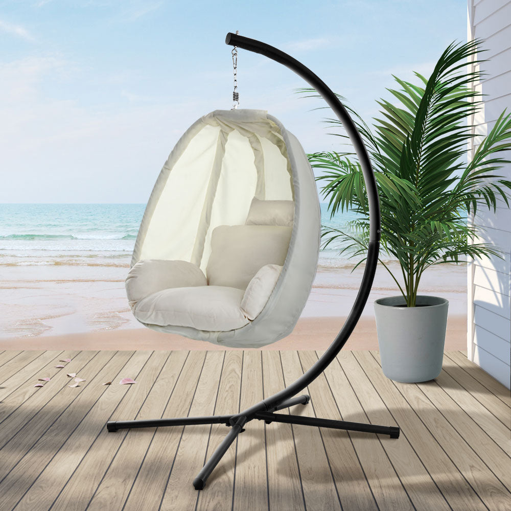 Marlook Outdoor Egg Swing Chair Patio Furniture Pod Stand Canopy Foldable Cream