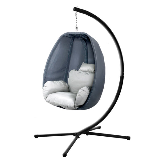 Marlook Outdoor Egg Swing Chair Patio Furniture Pod Stand Canopy Foldable Grey