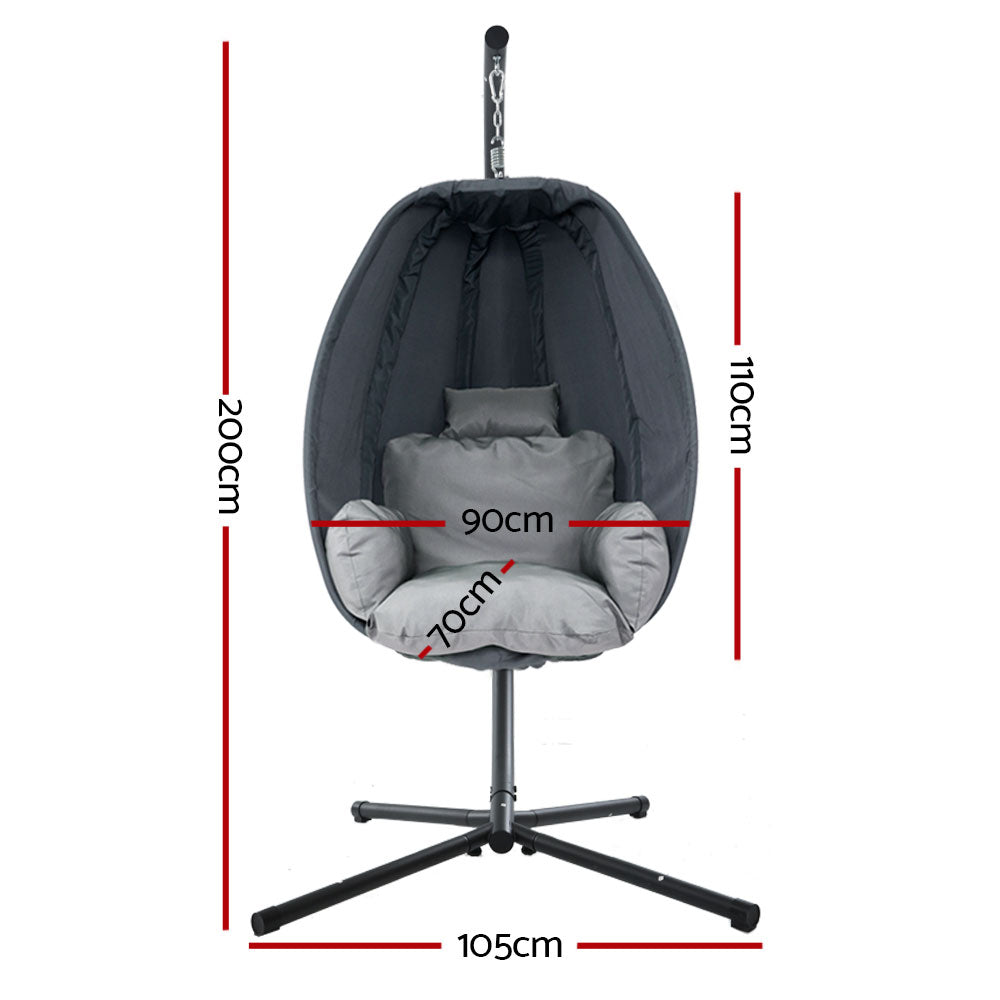 Marlook Outdoor Egg Swing Chair Patio Furniture Pod Stand Canopy Foldable Grey