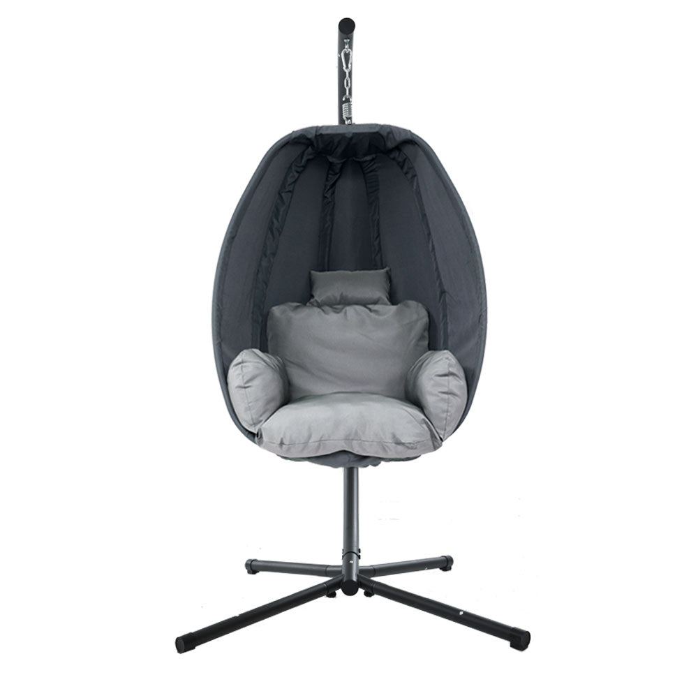 Marlook Outdoor Egg Swing Chair Patio Furniture Pod Stand Canopy Foldable Grey