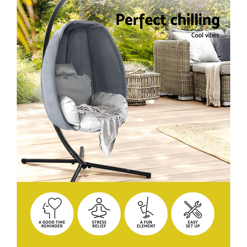 Marlook Outdoor Egg Swing Chair Patio Furniture Pod Stand Canopy Foldable Grey