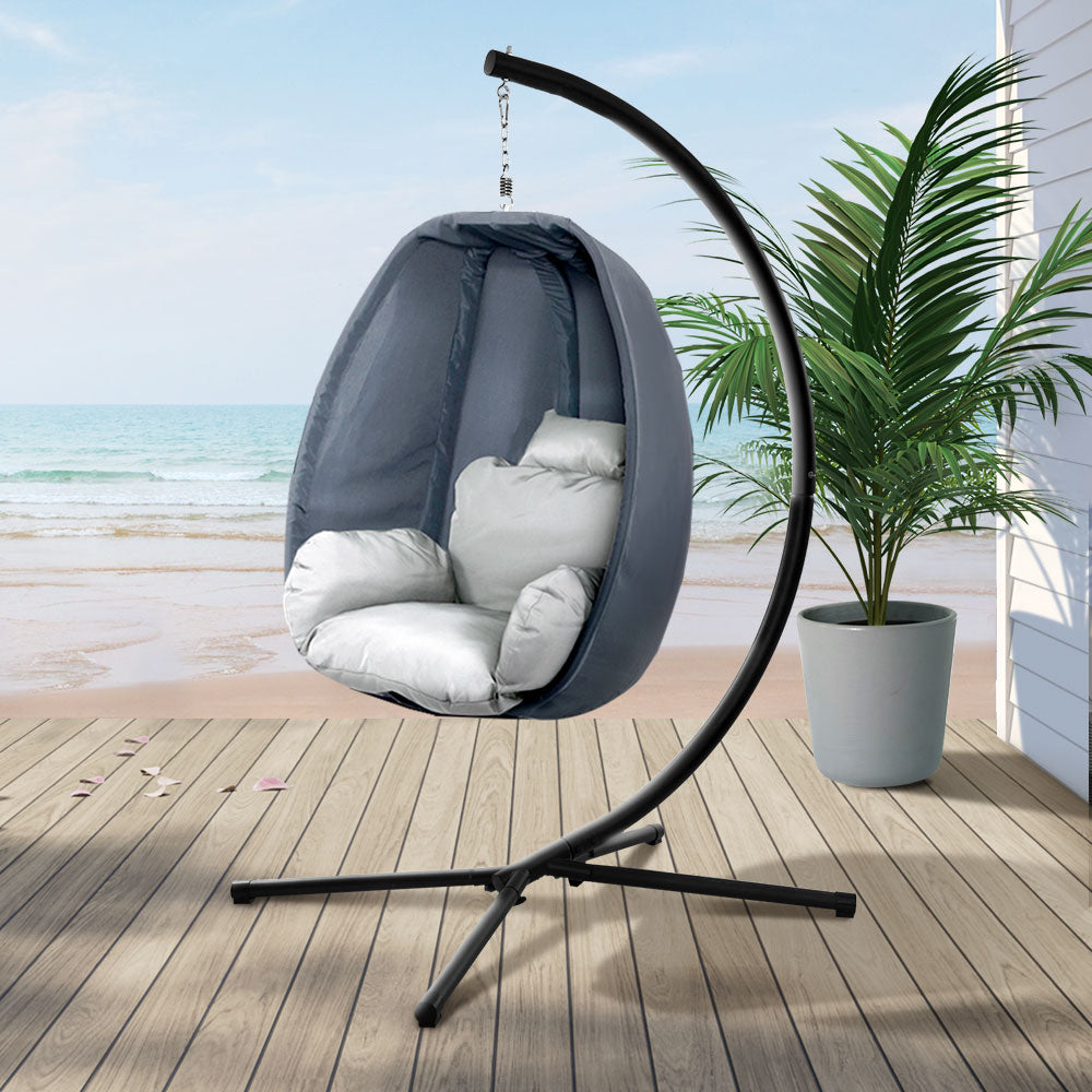 Marlook Outdoor Egg Swing Chair Patio Furniture Pod Stand Canopy Foldable Grey