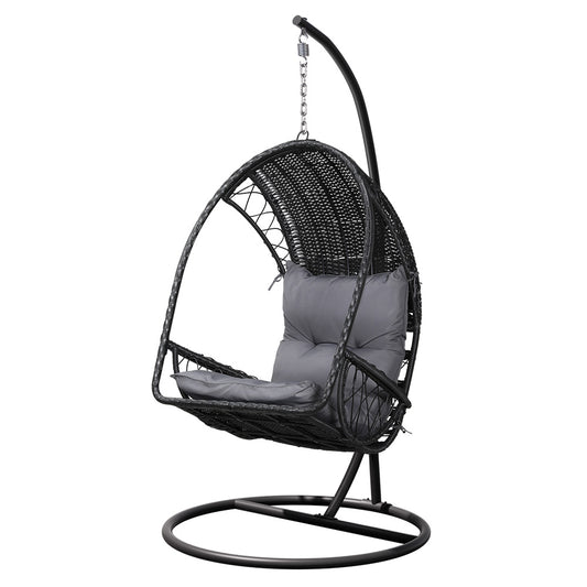 Marlook Outdoor Egg Swing Chair Wicker Furniture Pod Stand Armrest Black