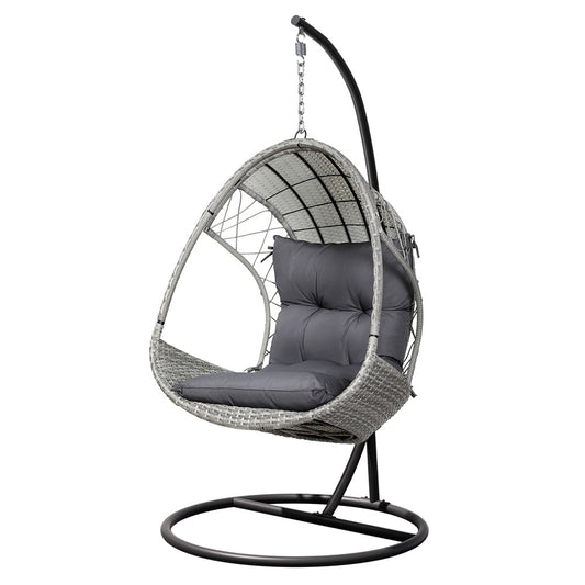 Marlook Outdoor Egg Swing Chair Wicker Furniture Pod Stand Armrest Light Grey