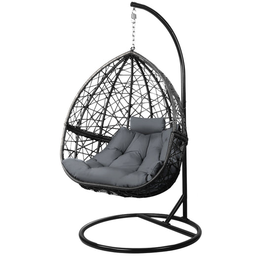 Marlook Outdoor Egg Swing Chair Wicker Rattan Furniture Pod Stand Cushion Grey