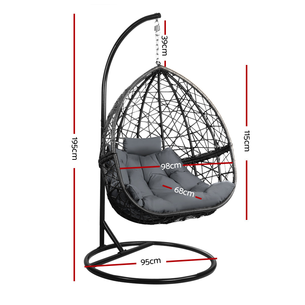 Marlook Outdoor Egg Swing Chair Wicker Rattan Furniture Pod Stand Cushion Grey