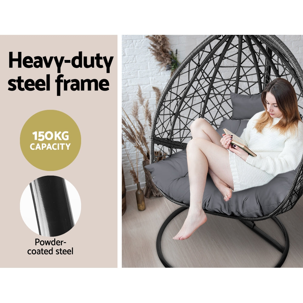 Marlook Outdoor Egg Swing Chair Wicker Rattan Furniture Pod Stand Cushion Grey