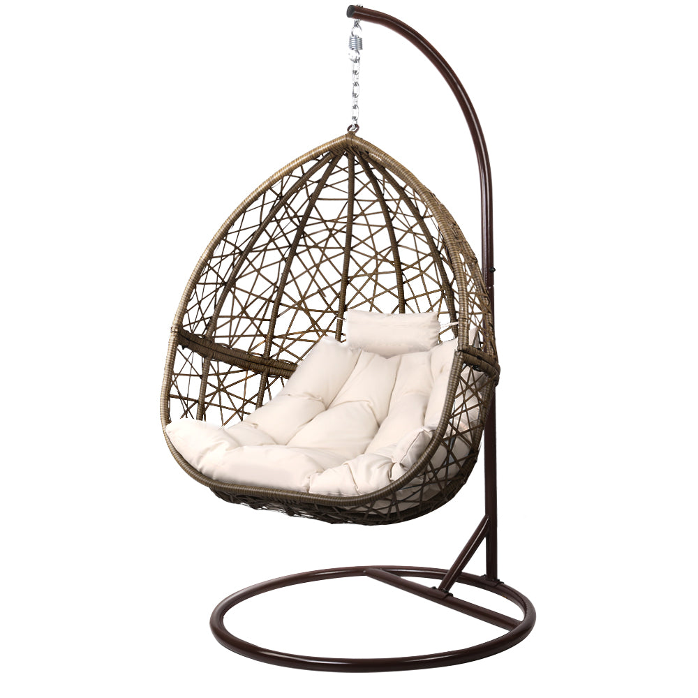 Marlook Outdoor Egg Swing Chair Wicker Rattan Furniture Pod Stand Cushion Latte