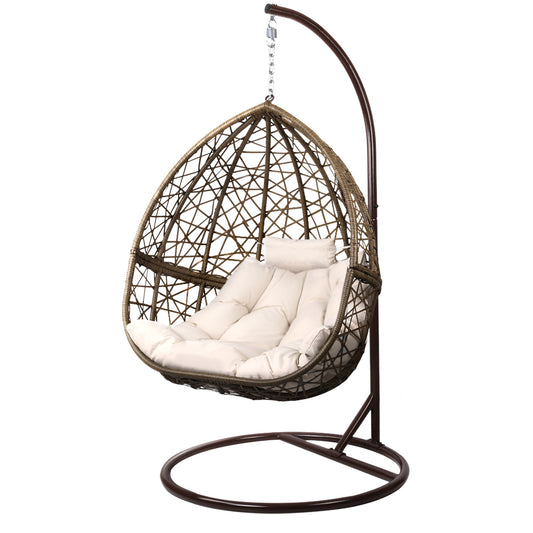 Marlook Outdoor Egg Swing Chair Wicker Rattan Furniture Pod Stand Cushion Latte