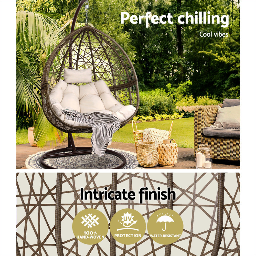 Marlook Outdoor Egg Swing Chair Wicker Rattan Furniture Pod Stand Cushion Latte