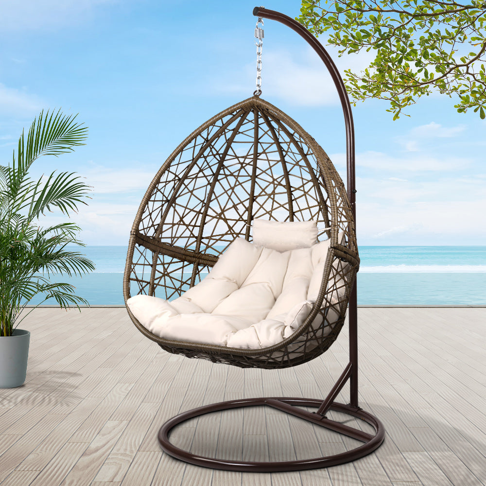 Marlook Outdoor Egg Swing Chair Wicker Rattan Furniture Pod Stand Cushion Latte