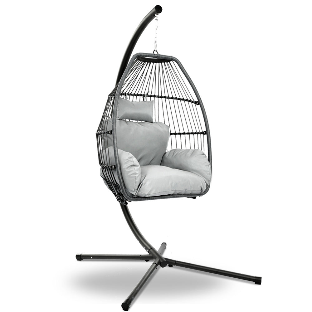 Marlook Outdoor Egg Swing Chair Wicker Rope Furniture Pod Stand Cushion Grey