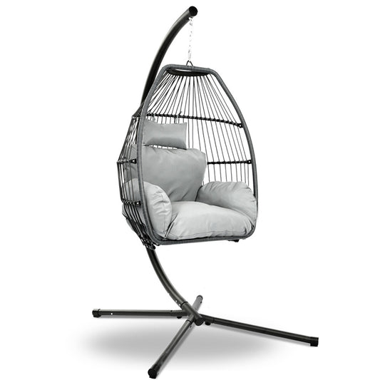 Marlook Outdoor Egg Swing Chair Wicker Rope Furniture Pod Stand Cushion Grey