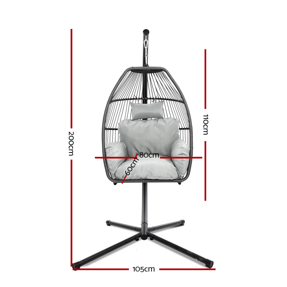 Marlook Outdoor Egg Swing Chair Wicker Rope Furniture Pod Stand Cushion Grey