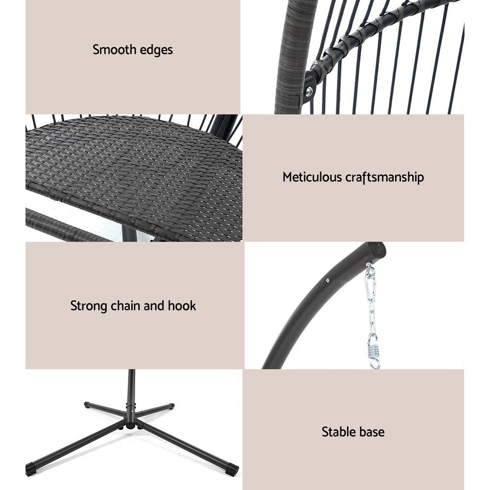 Marlook Outdoor Egg Swing Chair Wicker Rope Furniture Pod Stand Cushion Grey