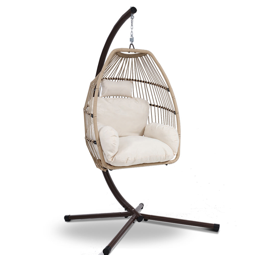 Marlook Outdoor Egg Swing Chair Wicker Rope Furniture Pod Stand Cushion Latte