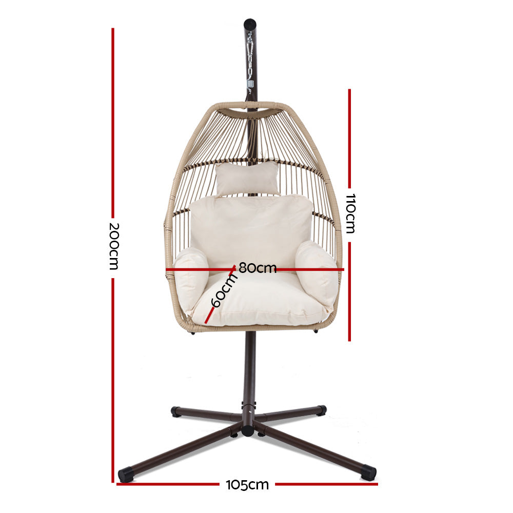 Marlook Outdoor Egg Swing Chair Wicker Rope Furniture Pod Stand Cushion Latte