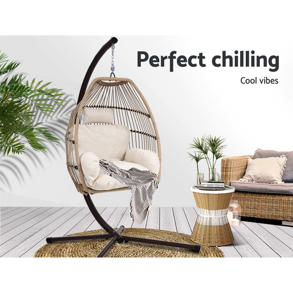 Marlook Outdoor Egg Swing Chair Wicker Rope Furniture Pod Stand Cushion Latte