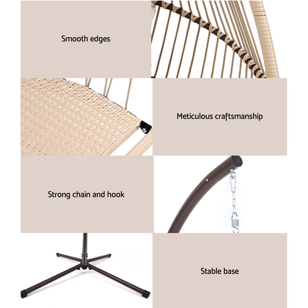 Marlook Outdoor Egg Swing Chair Wicker Rope Furniture Pod Stand Cushion Latte