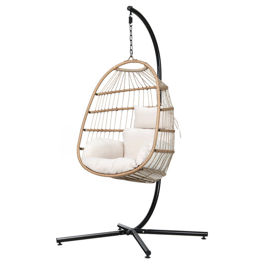Marlook Outdoor Egg Swing Chair Wicker Rope Furniture Pod Stand Foldable Yellow